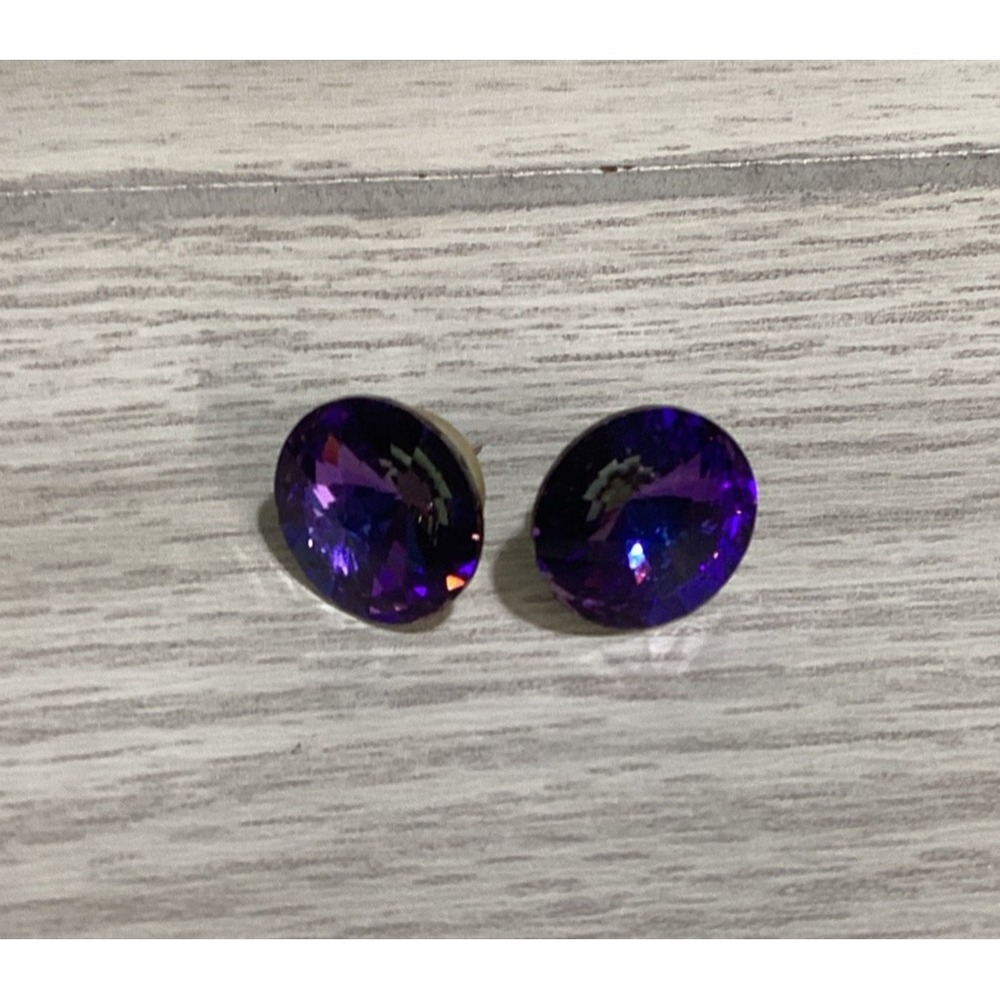 Silvertone Earrings‎ w/ Purple Stones Round Cut Vintage